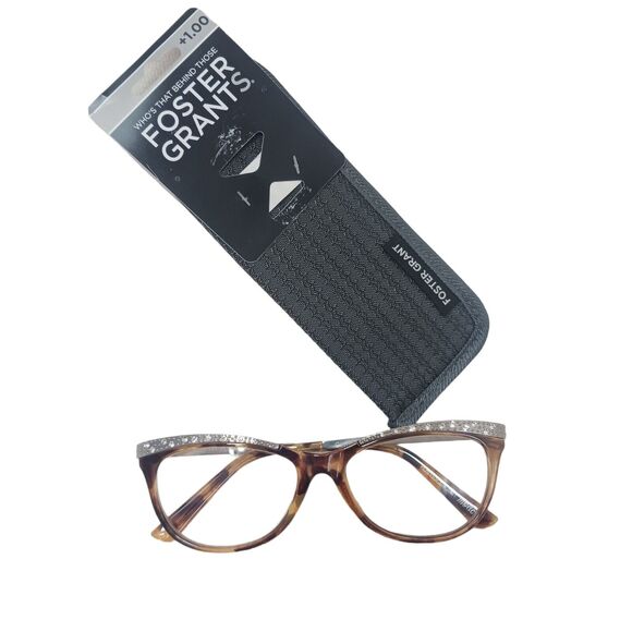 +1.00 FOSTER GRANT Reading Glasses GLAM Crystals Brown Tortoiseshell Frame - Picture 4 of 15